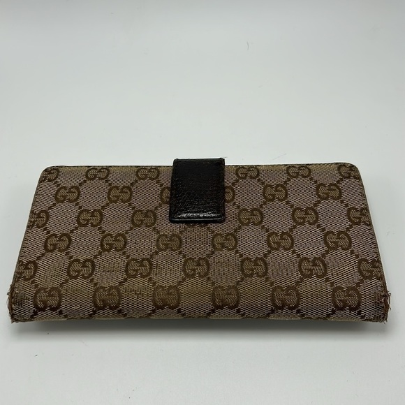 Authentic Vintage Gucci Double Snap Brown Web Long Wallet - Picture 8 of 13